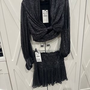 NWT Zara Black Skater Mini Skirt Set